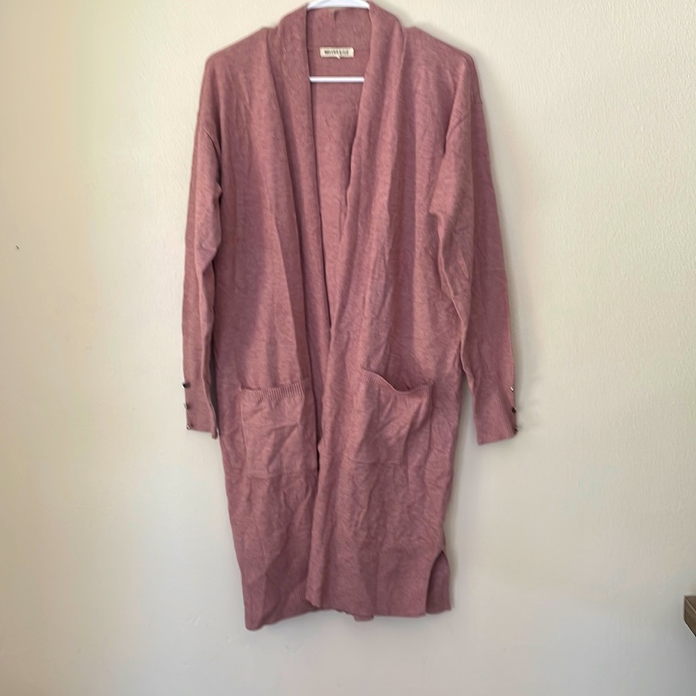Dusty rose pink long cardigan, never been worn, cute buttons on sleeves.